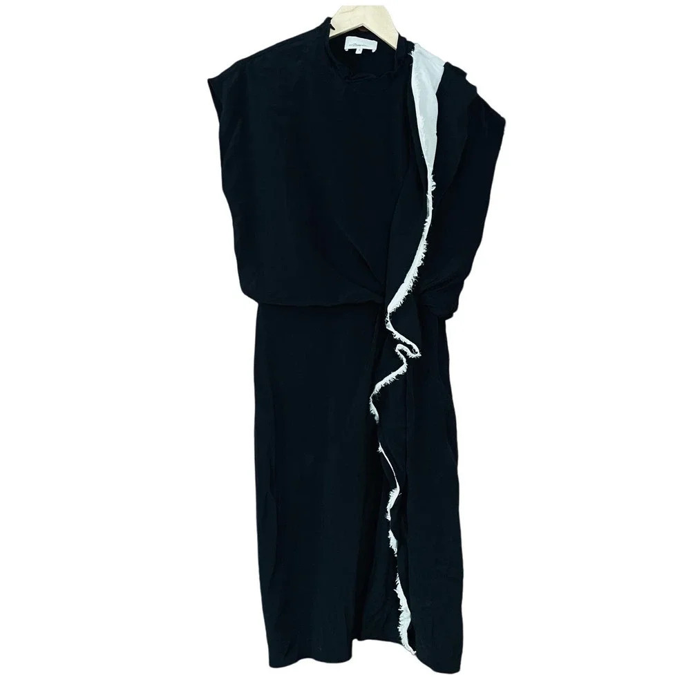 3.1 Phillip Lim Dress Blouson 100% Silk Ruffle Knee Length Black Size 4